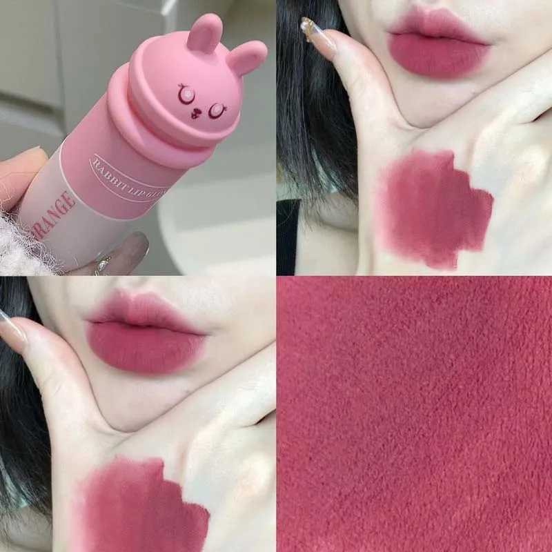Cute Rabbit Matte Lip Mud Liquid Lipstick Waterproof Rose Lip Gloss Lasting Waterproof Smoky Nude Purple Lip Tint Korean Makeup XJ250623
