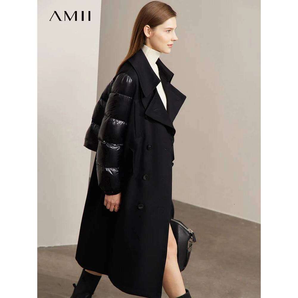 AMII Minimalism Down Jacket Women 2022 Winter New Warm Fashion Commuter Solid Double-Breasted Splicing Design Coats 12270525