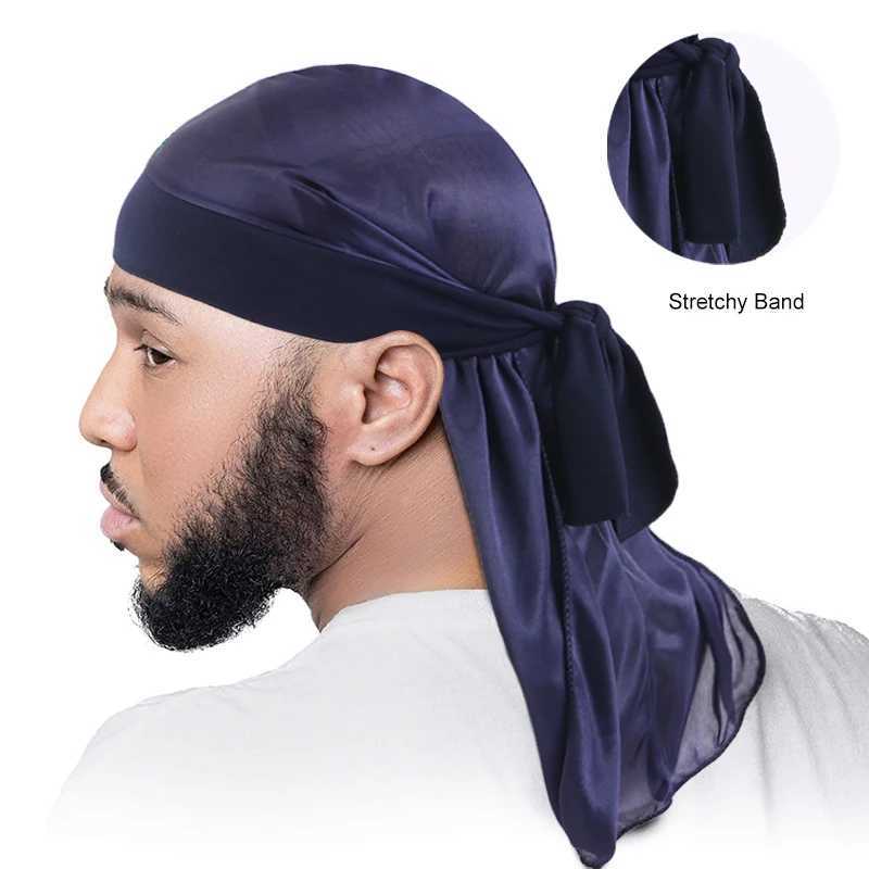 Mens Silky Durags Bandanas Turban Hat Stretchy Wigs Satin Doo Rag Durag Unisex Pirate Hat Men Hip Hop Headband Biker Headwrap M250622