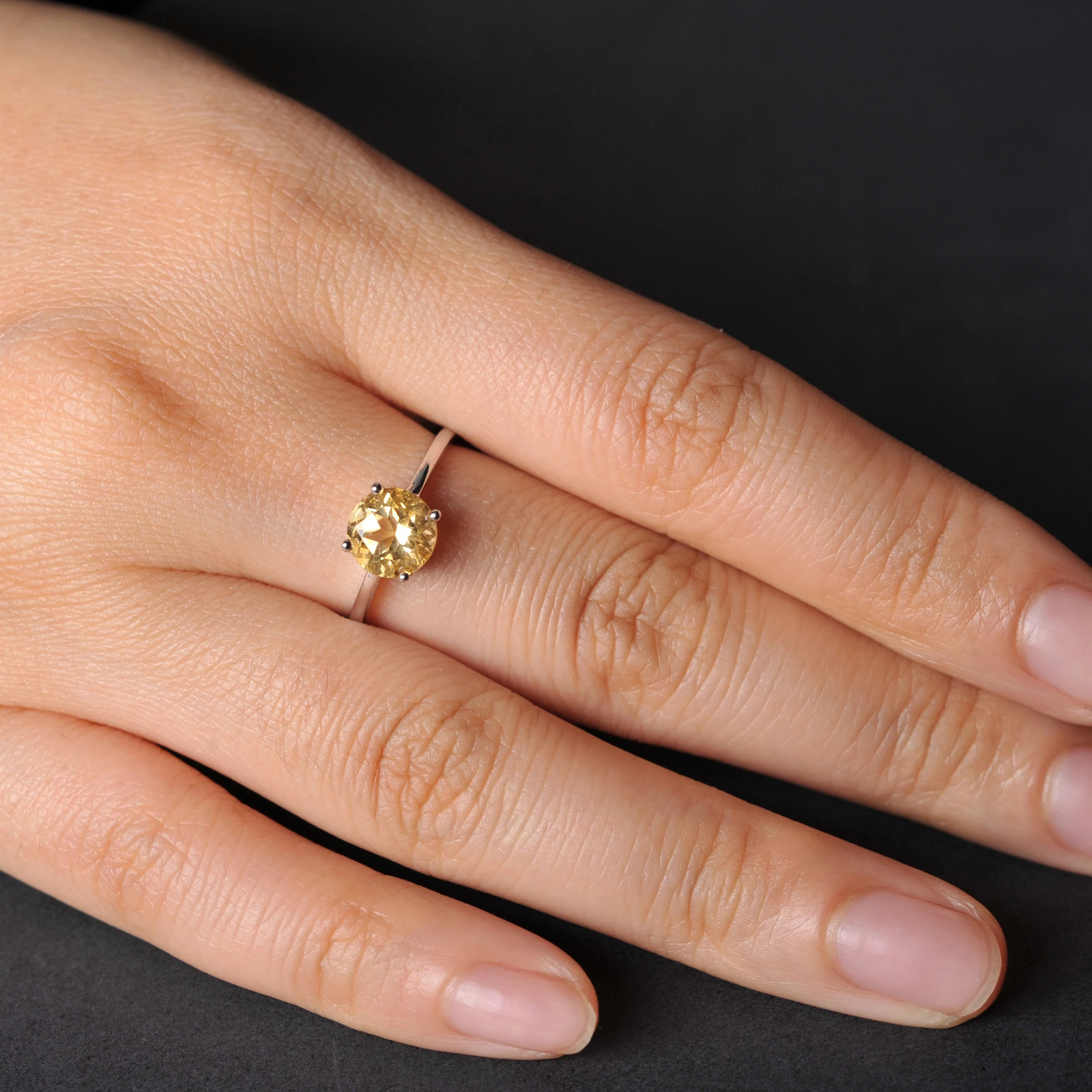 Potiy 1ct Cute Round Natural 2ct Citrine Solitaire Ring for Her Cocktail Ring 925 Sterling Silver for Women Daily Birthstone 250617