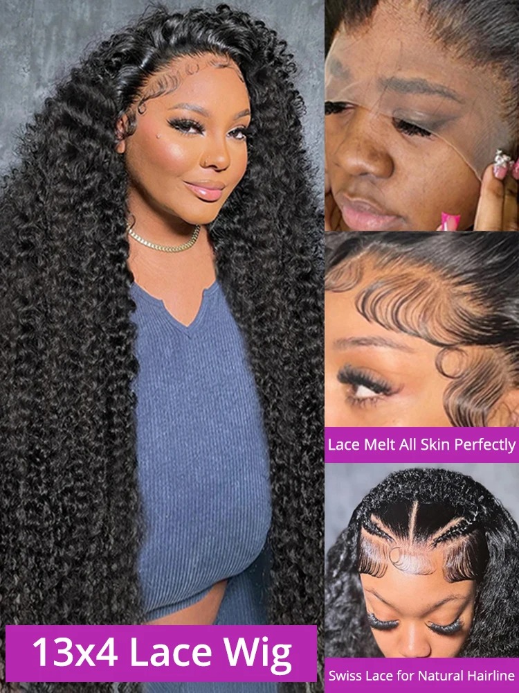 300 Density 30 36 Inch Deep Wave 13x6 HD Lace Frontal Human Hair Wig Water Curly Glueless Lace Front Wig Synthetic Human Hair For Women - view 3