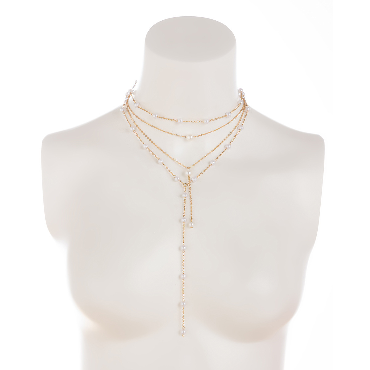 Minimalist Elegant Pearl Y-shaped Tassel for Women Business Party Multi-layer Choker Necklace