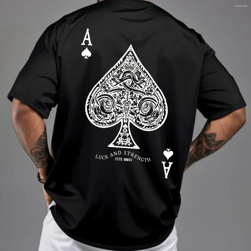 Men's T Shirts Ace Of Spades Poker Print Casual T-Shirt - Soft Polyester Blend Crew Neck Short Sleeves Machine Washable
