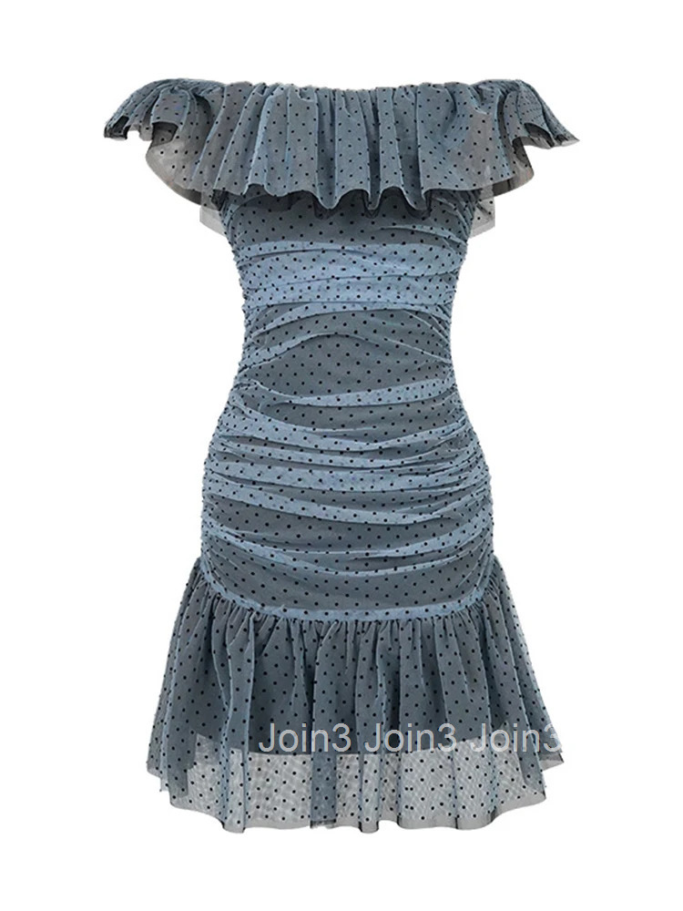 Summer Sweet Vacation Holiday Short Dress Women Clothes Elegant Ruffle Sexy Off-Shoulder Folds Bodycon Party Birthday Vestidos