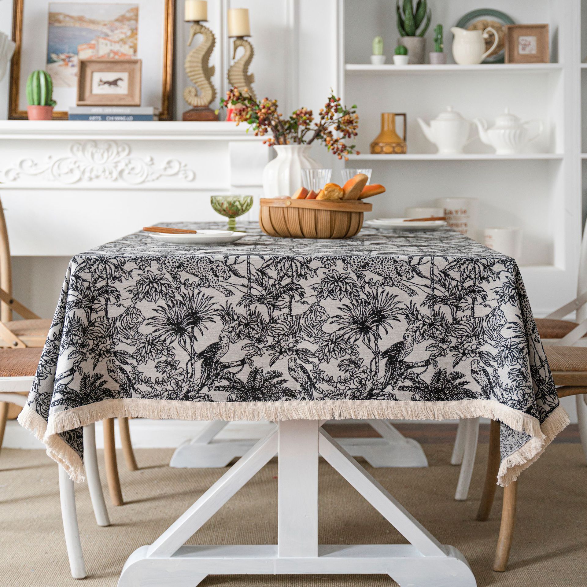 90132 Bohemian thick tablecloth american style tablecloth flower jacquard tablecloth