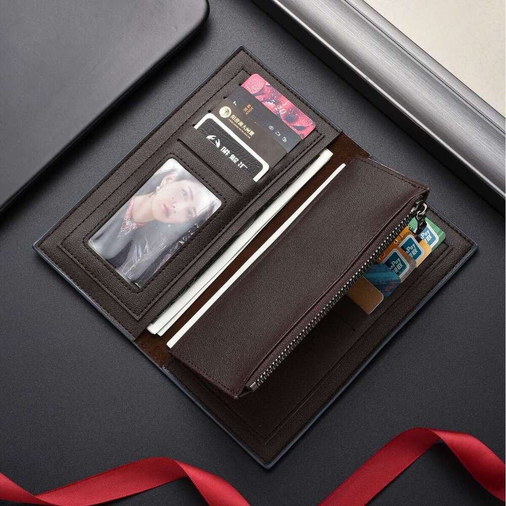 Long for Men Ultra-thin Multi-card Slot Men's Leather Wallet Money Clip Clutch Business Coin Purse Trendy