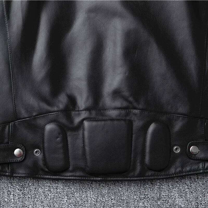 Men's Natural Leather Motorcycle Stand Collar Cropped Autumn Jacket Men Black Calfskin Biker Clothing Removable Lining