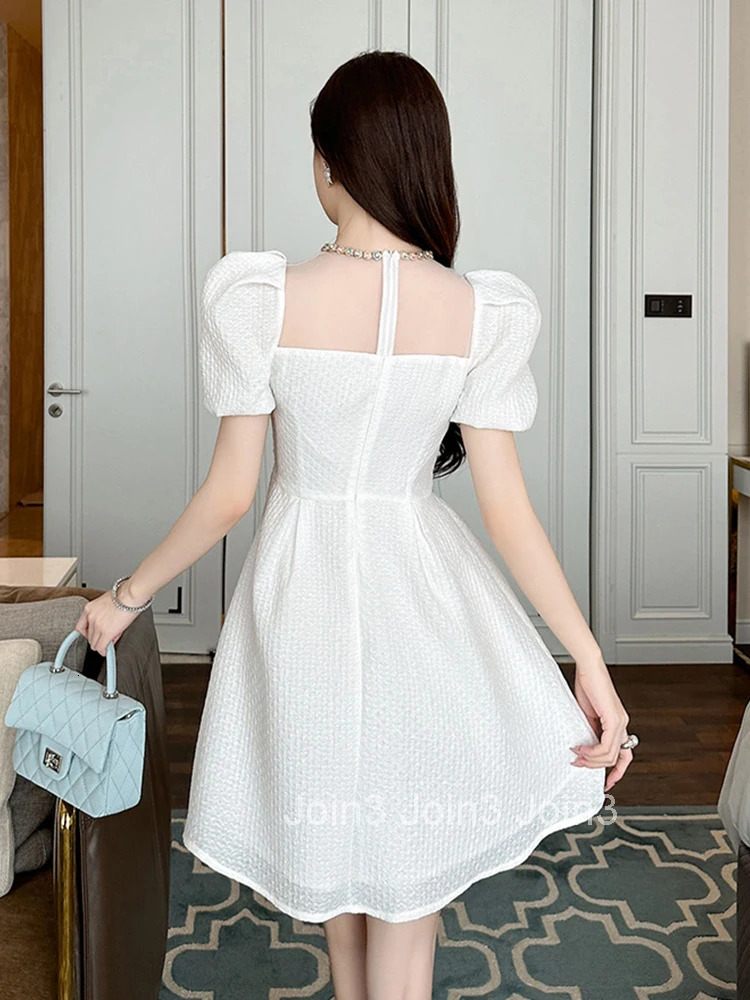 New French Elegant Luxury Summer Evening Dress Women Clothes Sweet Sheer Sexy Puff Sleeve Slim A-Line Party Prom Vestidos Fiesta