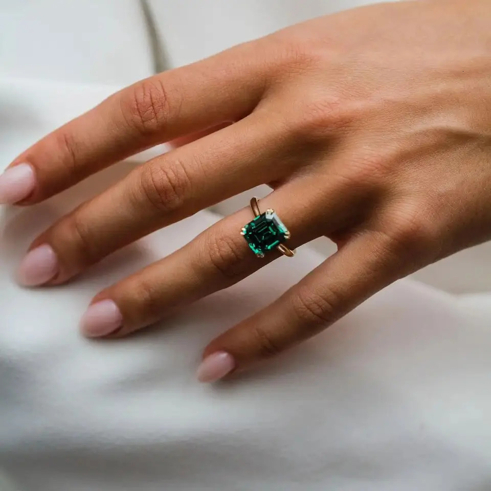 JOVOVASMILE 5 10.5x9.25mm Asscher Cut Dark Green Color Double Prongs 10K Solid Yellow Gold Setting for Woman 250617