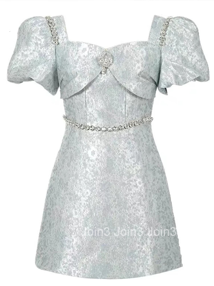 Fashion Elegant Luxury Jacquard Summer Evening Dress Women Clothes Sweet Sexy Square Collar Slim Mini Party Prom Vestidos Fiesta