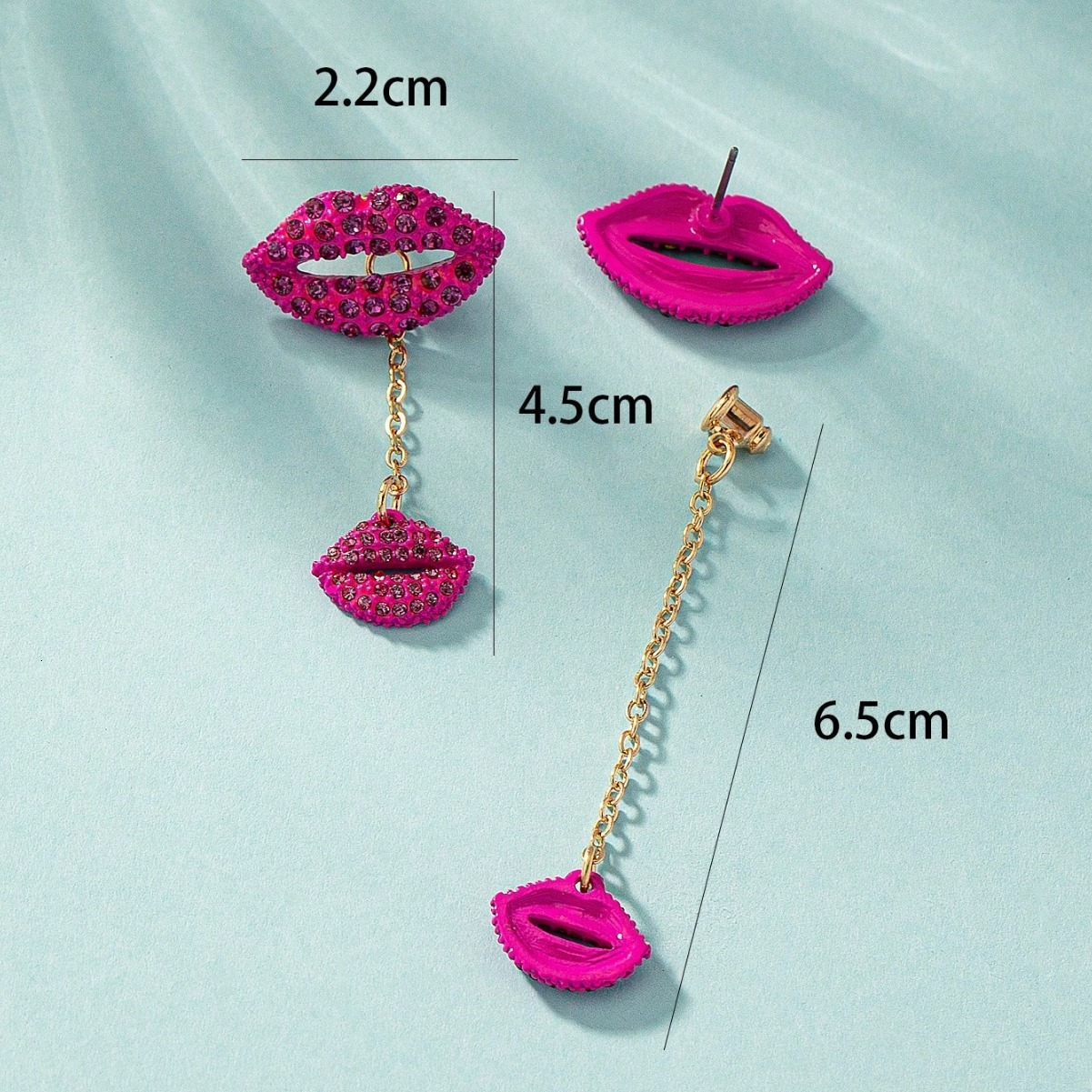 Minimalist Style for Women, Unique Creative Lip-shaped Rhinestone Small Design Stud Earrings, Long Earrings
