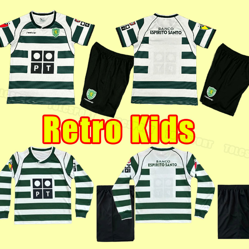 SportingS Kids child #28 C RONALDO Lisbon retro 2001 2002 2003 soccer jerseys 01 02 03 Vintage Maillot QUARESMA Camisa de futebol M NICULAE football baby long