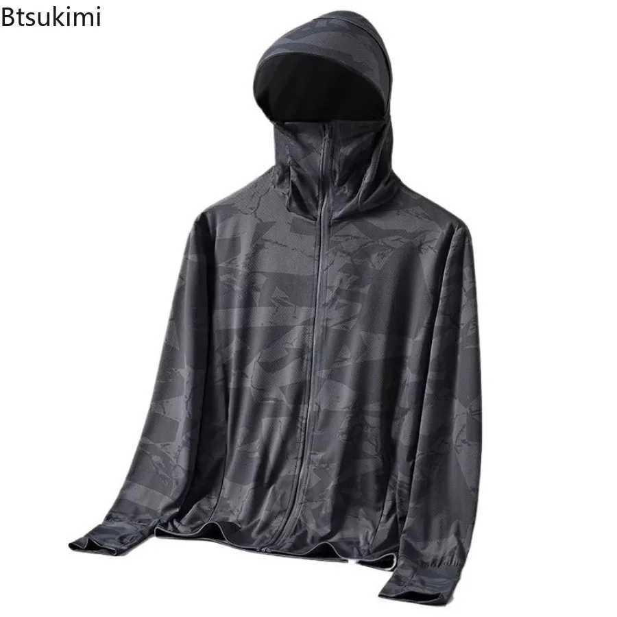 2025 New Mens Sun Protection Thin Jacket Summer Ice Silk Breathable Anti-UV Windbreaker Men Outdoor Hiking Fishing Hooded Coats W250623