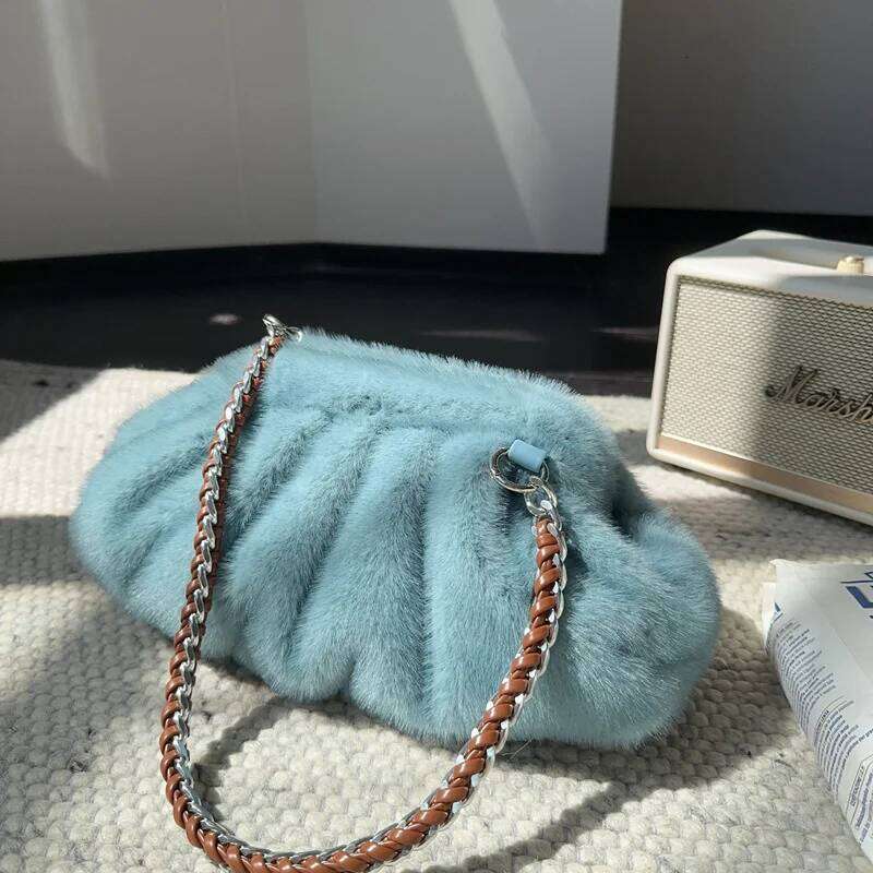 Women s Faux Solid Color Plush Dumpling Handbag Evening Clutch Chic Crossbody Bags For Fur Bag