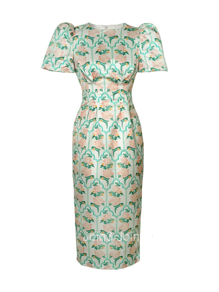 Summer Elegant Office Women Evening Dress Vintage Floral Print O-Neck Slim Midi Pencil Party Prom Beach Robe Femme Mujer Vestido