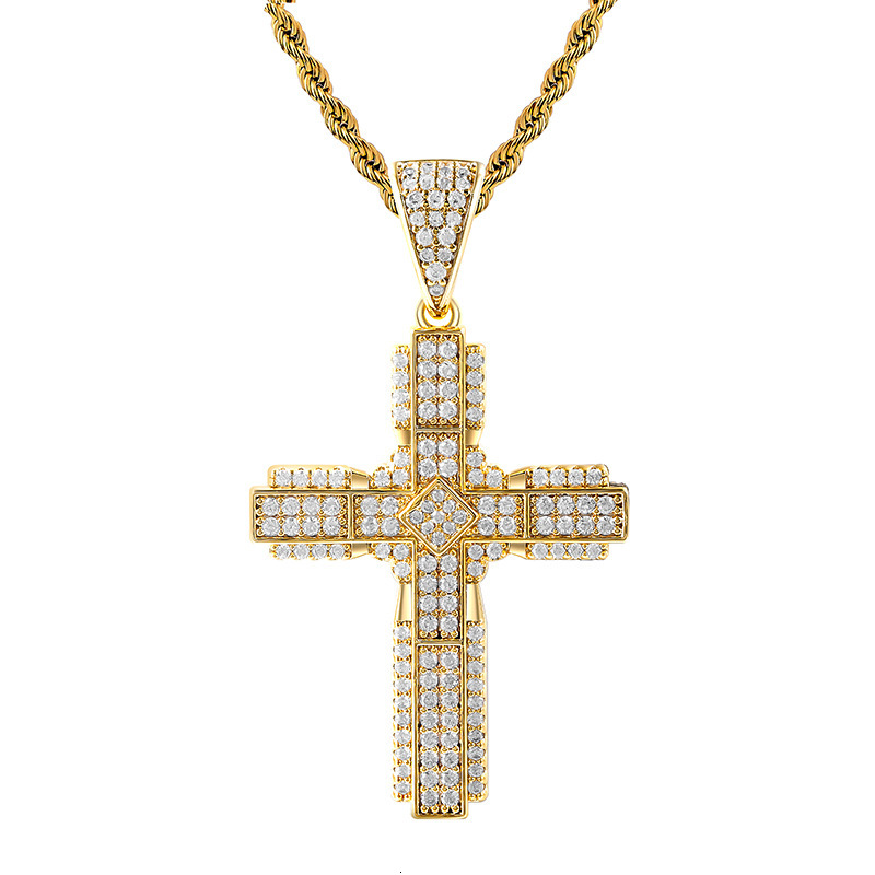 Luxury Jewelry Diamond set Full - Diamond Cross Pendant Necklace Unisex Hip Hop Moissanite Chain