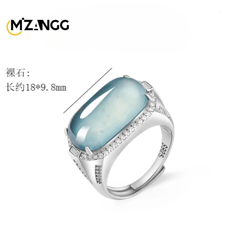 Natural A Goods Jadeite Blue Water Saddle Ring S925 Silver Inlaid Ice Kind of High-grade Fashion Mens Adjustable Jade Ring Gift 250617