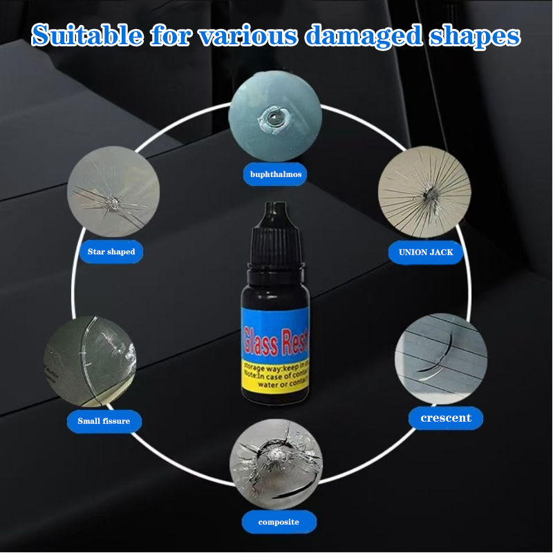 Imported automotive glass repair fluid for crack repair, bullseye penetration, high-strength repair fluid