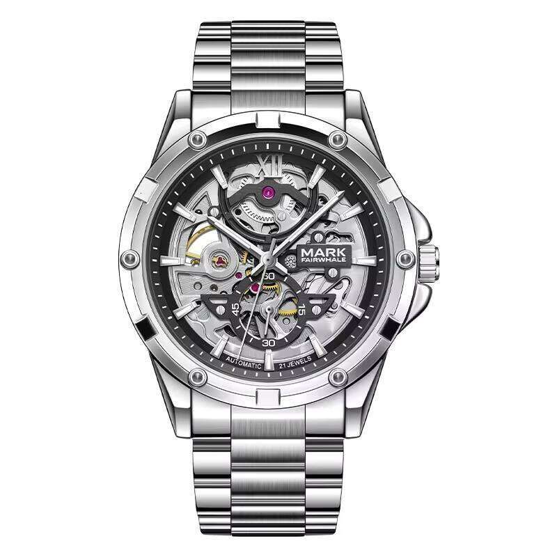 DHgadgets Mark Fairwhale 6960 FW-6960 Luxury Mechanical Automatic Watch Fashion Hollow Skeleton Stainless Steel Strap