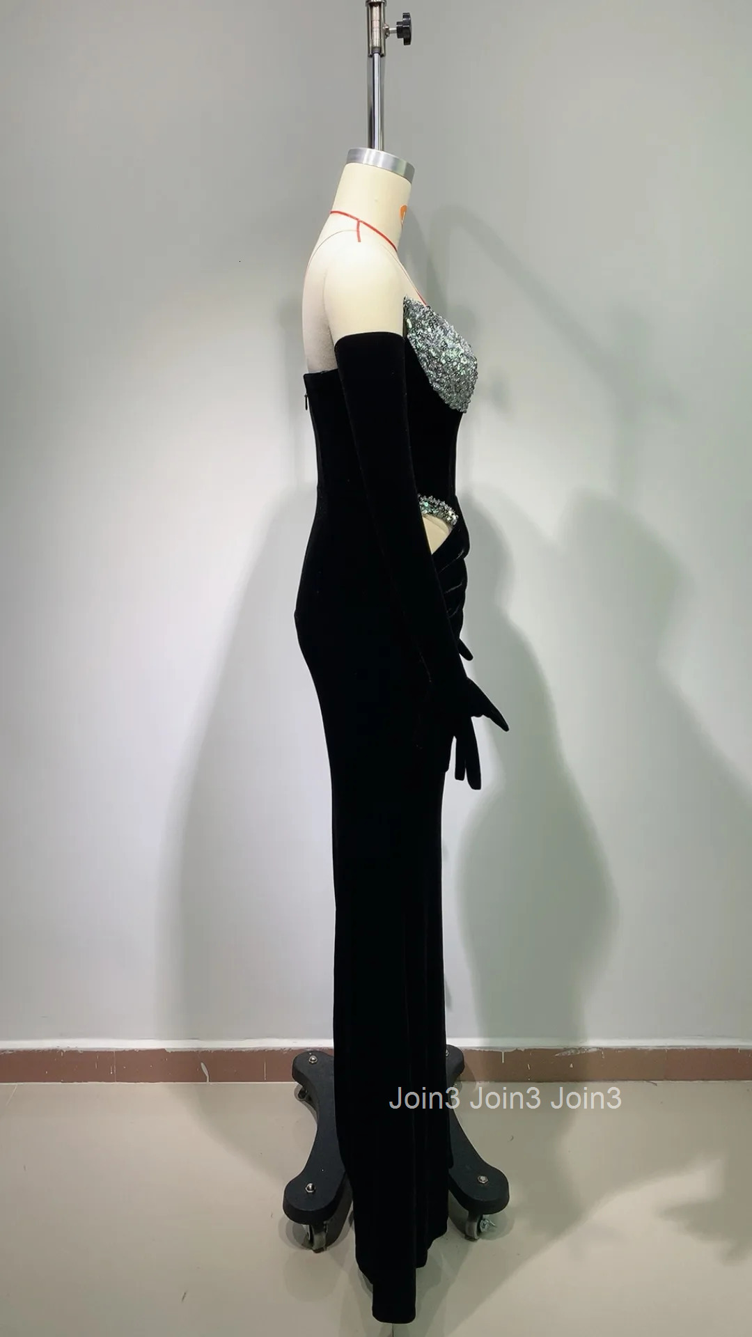Elegant Black Long Dress With Gloves Fashion Diamond Sexy Hollow Straplss Skirt Chic Womens Clothing 2025 Summer New Vestidos