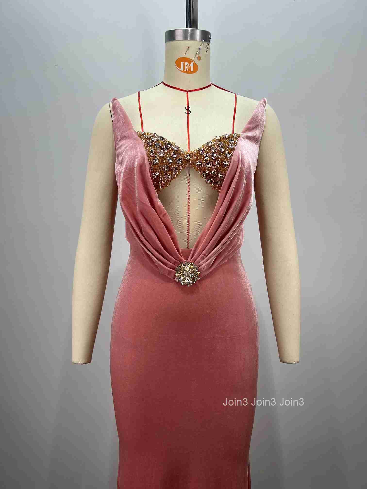 Autumn Pink Strapless Dress Fashion Banquet Dress Diamonds Studded Gauze Splicing Sexy Backless Womens Clothing Elegant Wear