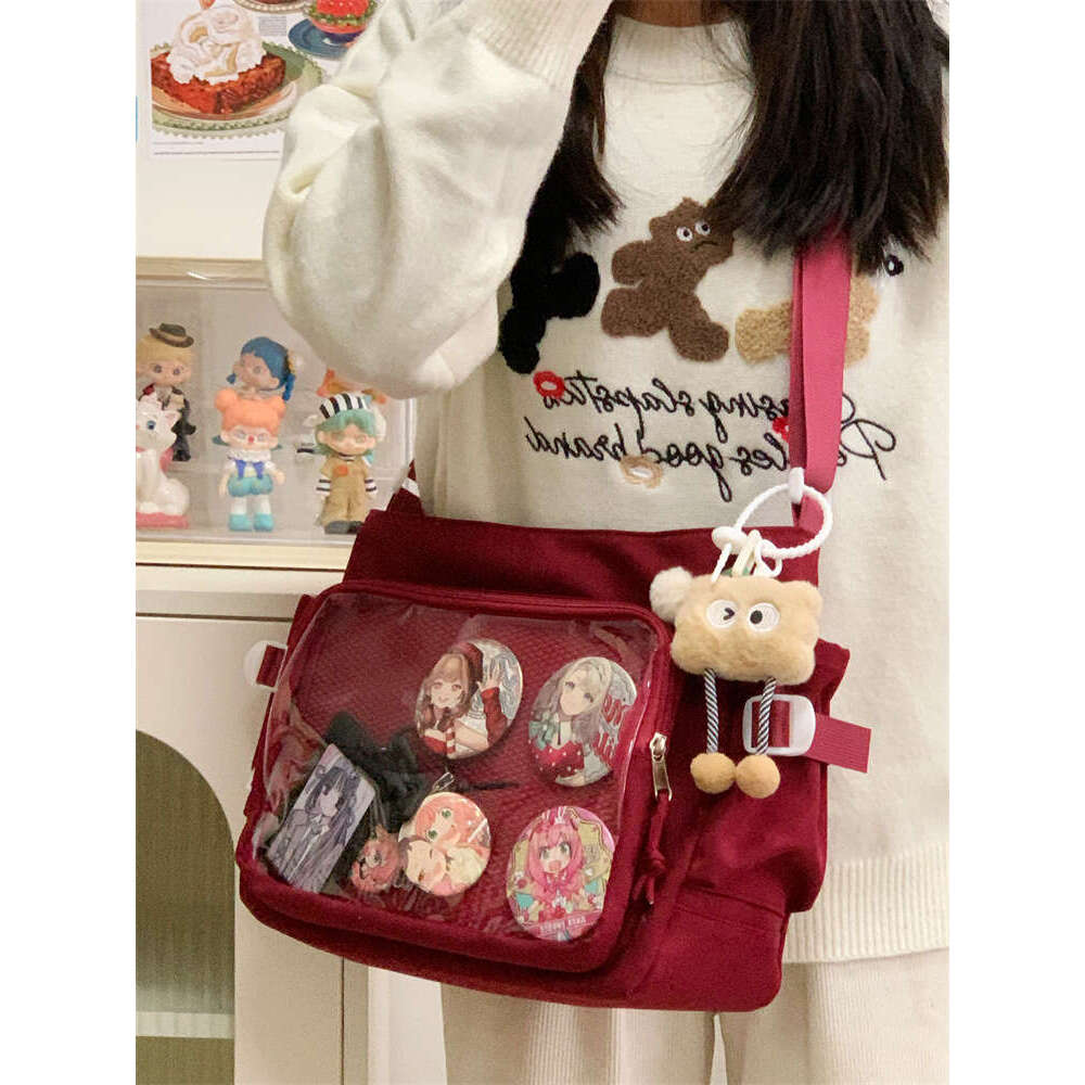 Ins Style Transparent Badge Pain Campus Versatile Large Capacity Simple Shoulder Crossbody Girl Messenger Bag