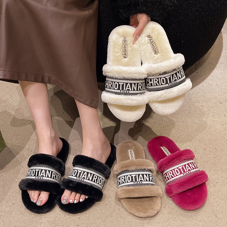 free shipping shoes designer sandals flat sandals for women soft warm slides slippers black white brown rose red plus size