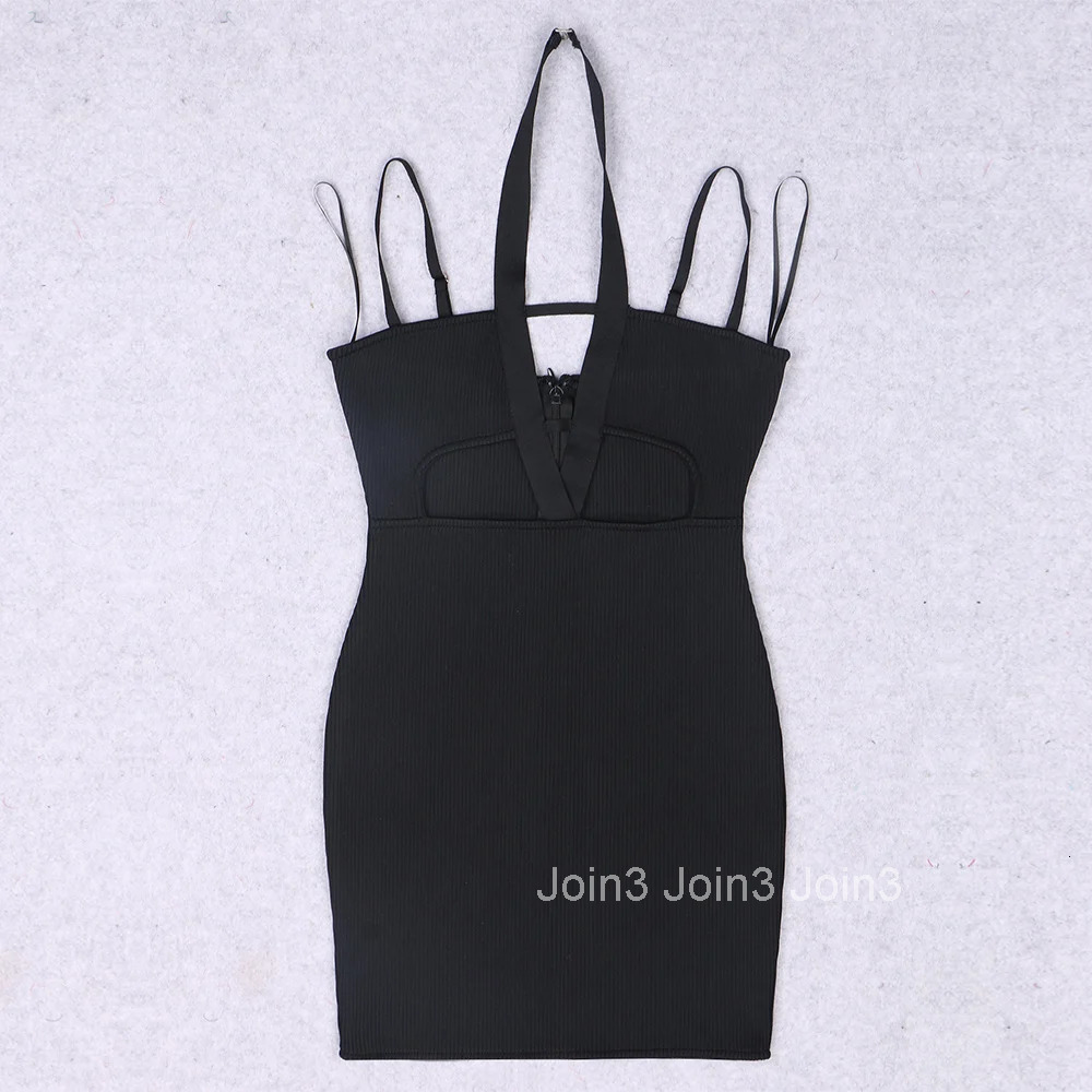INS Pop Summer Womens Clothing Fashion Black Hollow Out Sleeveless Backless Mini Bandage Dress Lady Sexy Club Party Sling Skirt