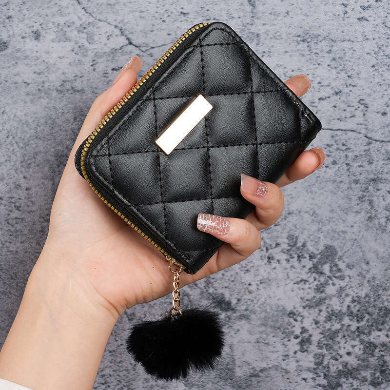 Women's Short Small Wallet 2025 New Quilted Embroidered Iron Piece Hanging Pom-Pom Coin Purse Card Holder Casual Mini Bag