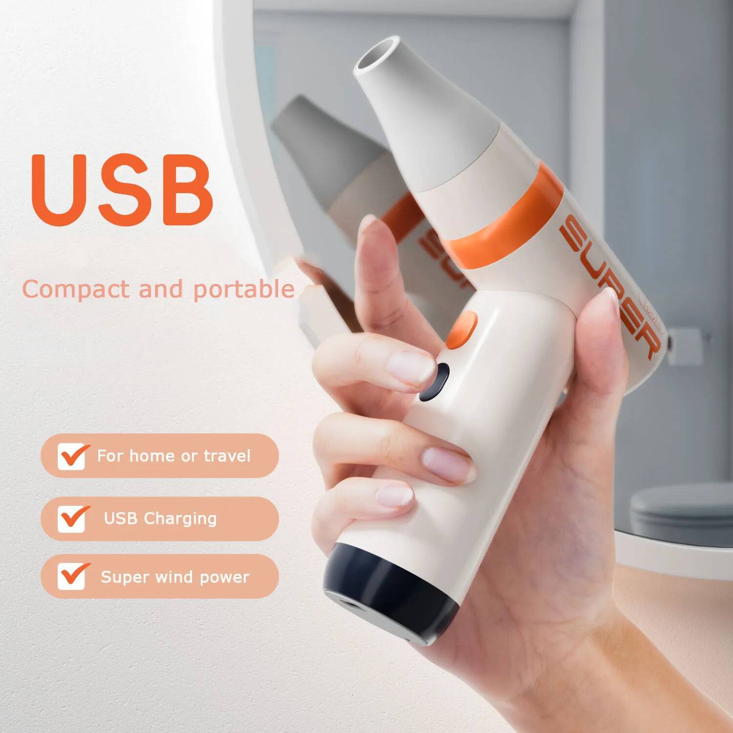 Wireless Handheld Power Fan Mini USB Charging Portable Hair Dryer Household Appliance Dusting Outdoor Iatable