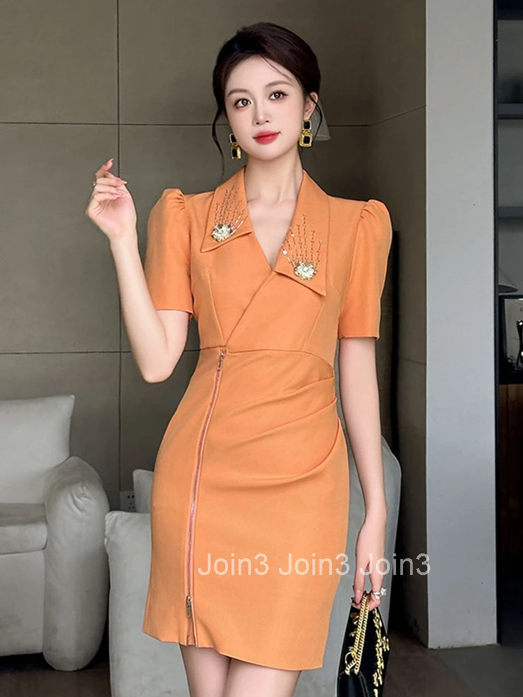 Summer Asymmetrical Business Formal Occasion Pencil Dress Women Clothes Elegant Office Short Sleeve Skinny Folds Party Vestidos