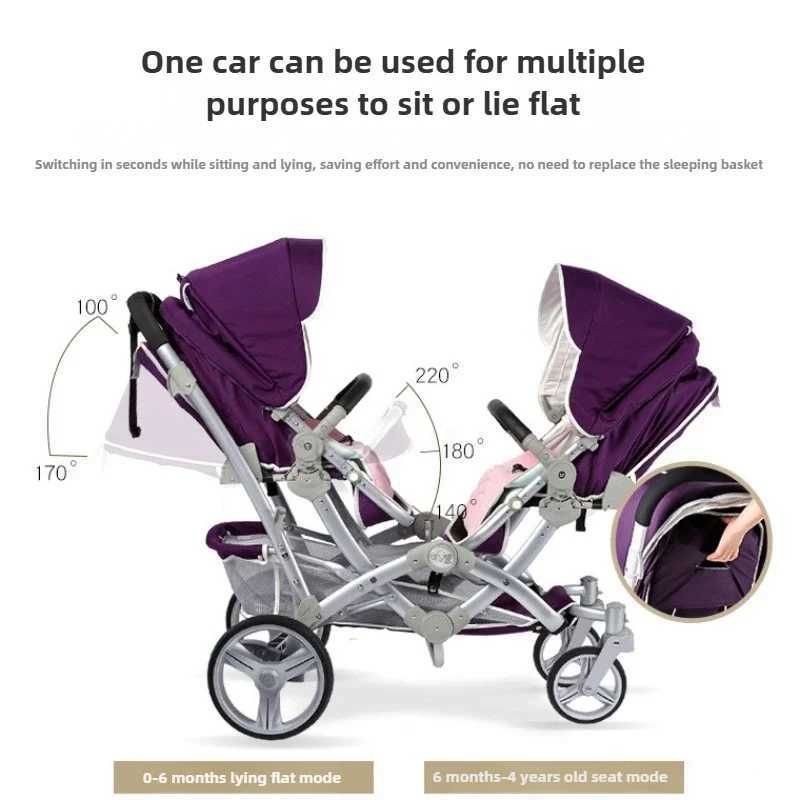 2025 New High View Twin Baby Stroller Two-way Sitting and Lying Lightweight Foldable Newborn Double Stroller Newborn StrollerXJ250623