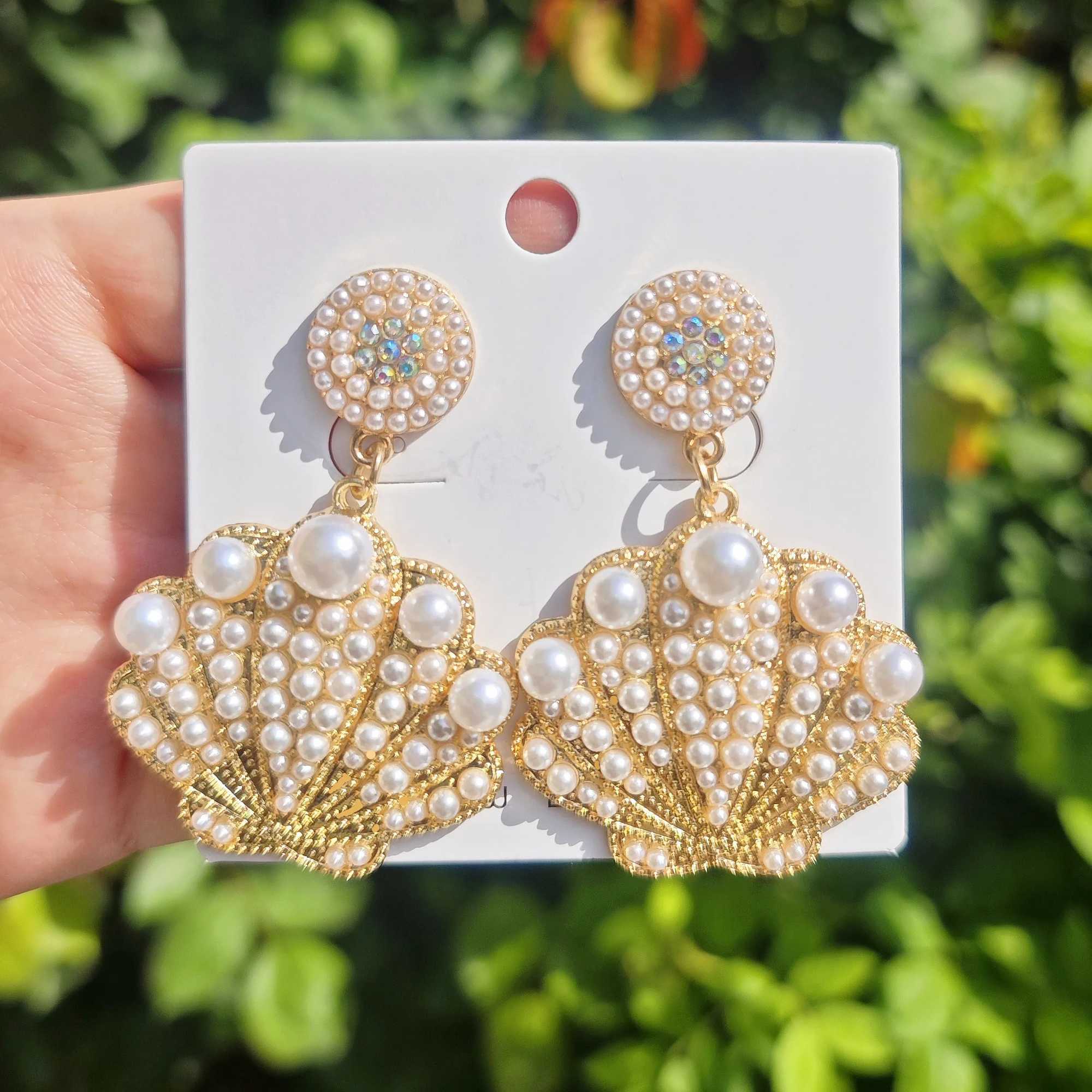 Tren Bling Rhinestone Pearl Shell Drop Earrings For Women Vintage Summer Beach Sea Animal Statement Jewelry Vacation Accessory XJ250623