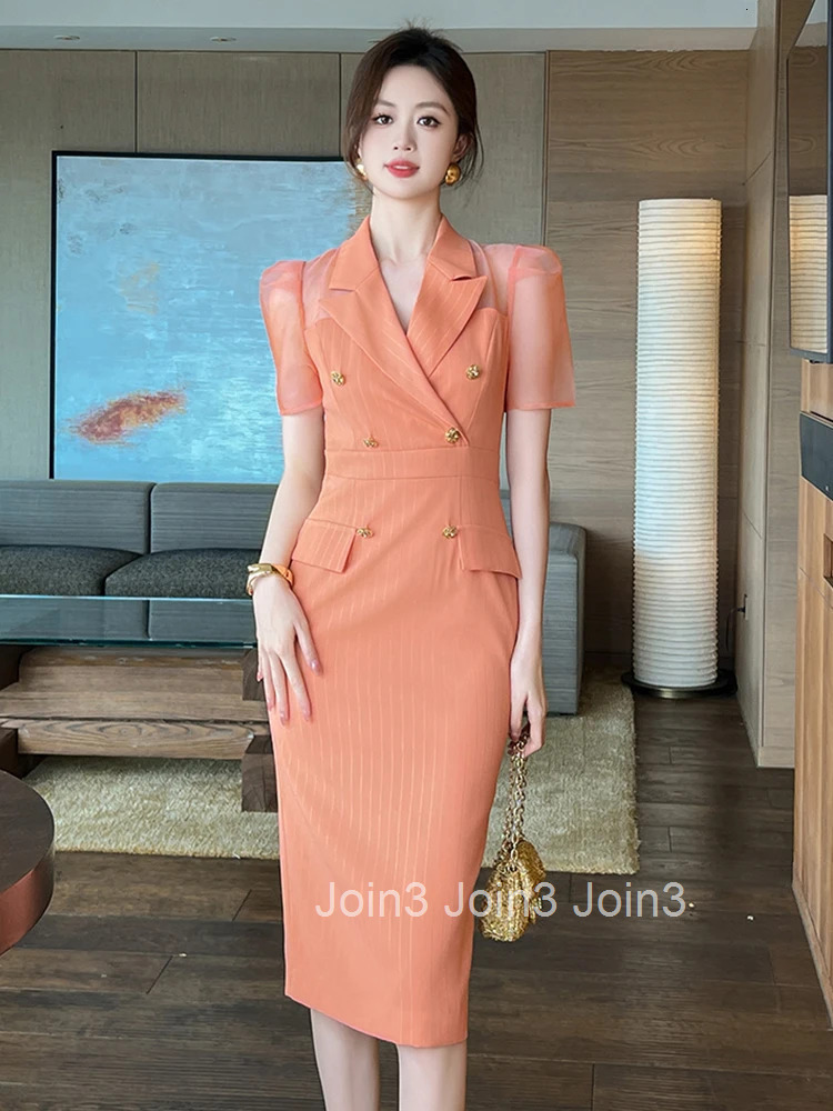 New Summer Elegant Office Business Formal Occasion Dress Women Clothes Mesh Sheer Striped Short Sleeve Slim Midi Pencil Vestidos