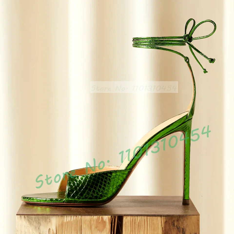 Gold Snake Leather Sandals Women Delicate Wrap-around Straps Open Toe Shiny Shoes Summer Ladies est Slender Toe Strap Sandals 250617