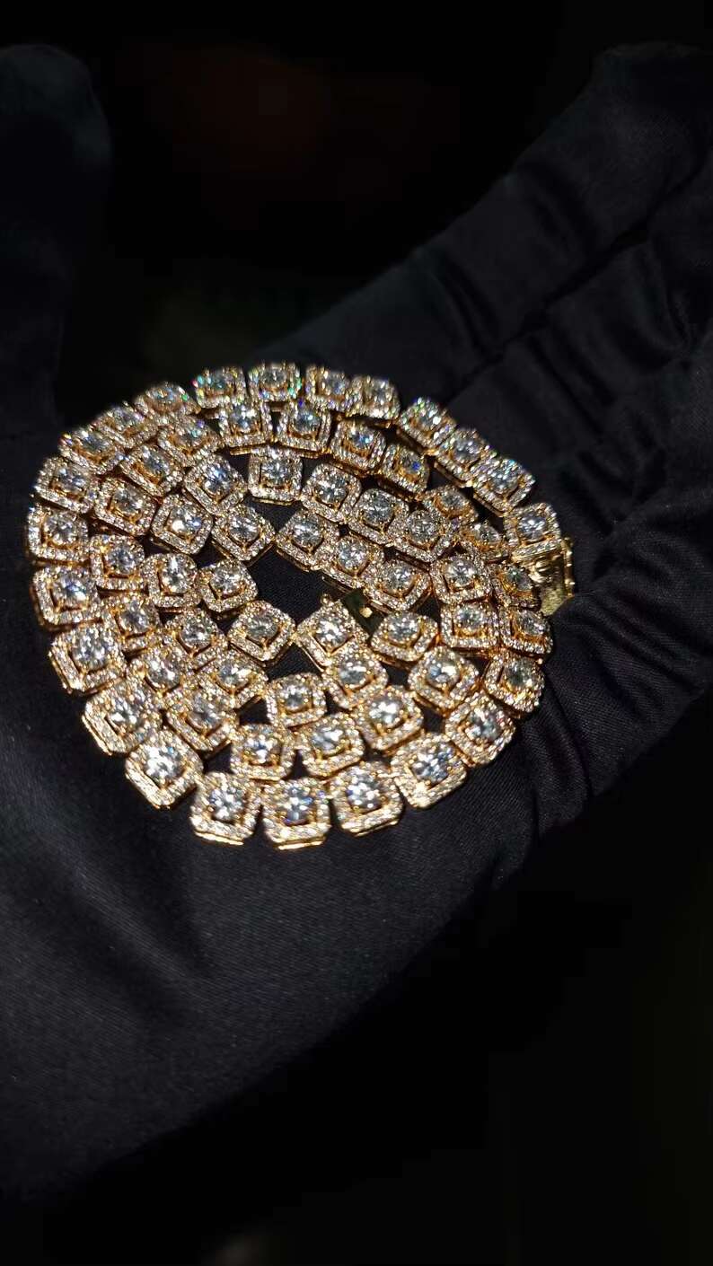 Solid 18K Gold Moissanite Diamond Chain Necklace Tennis Cuban Chain Necklace For Unisex Fashion Jewelry