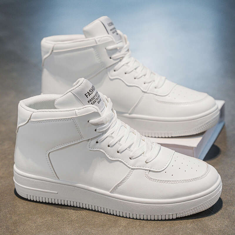 High-Top White Sneakers Men, Autumn New Breathable For new Male Students, Trendy Versatile Thick-Soled Sports Shoes, Casual Board Shoes
