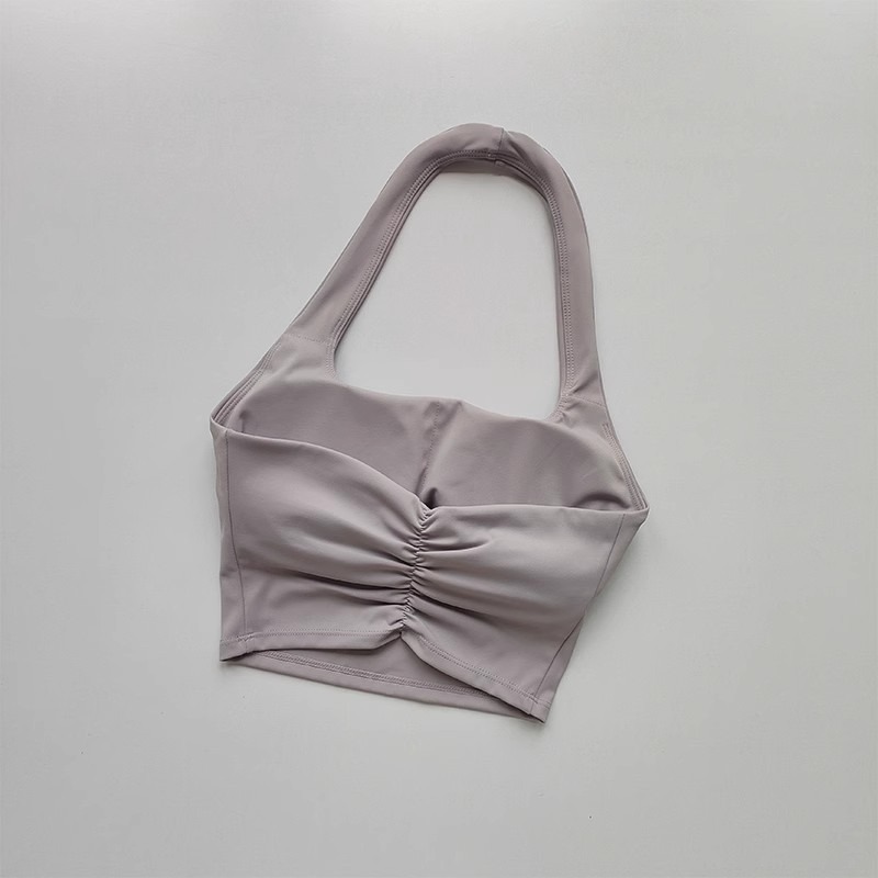 Summer's new sexy neckband with breast pads, beautiful back sports bra, female beauty, bare back, pleated and gathered sports bra