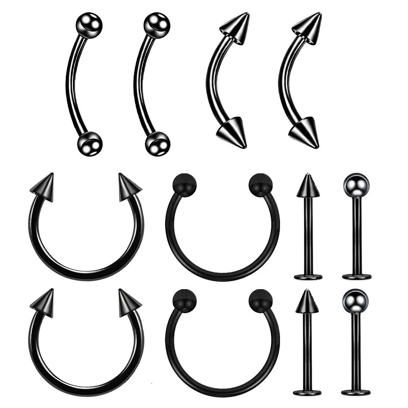 12PC Tragus Piercing Nose Earring Septum Labret Lip Ring Cartilage Industrial Tongue Barbells Eyebrow Body Jewelry 250613