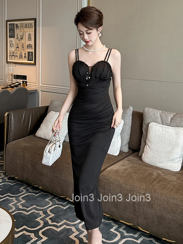 New Summer Fashion Hotsweet Black Evening Dress Women Clothes Sexy Sling Chest Wrapped Slim Midi Party Club Prom Vestidos Fiesta