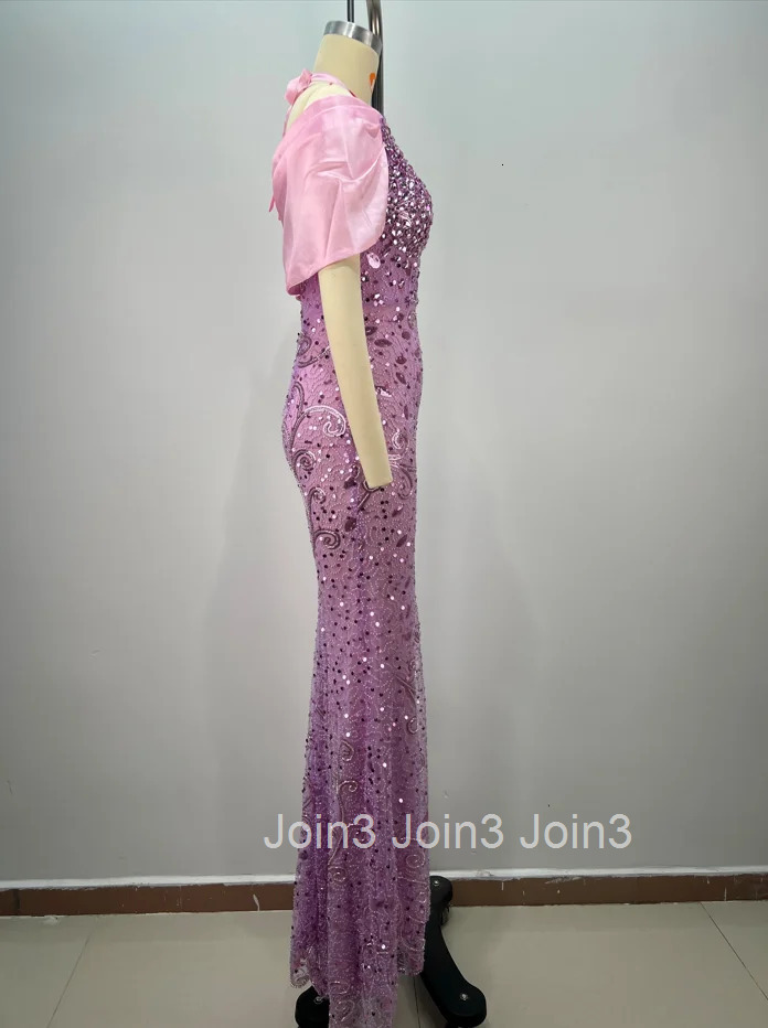 Womens Violet Bandage Dress Sequin Sequins Short Sleeve Halter Off The Shoulder V-Neck Mermaid Evening Gown Formal Party Wear
