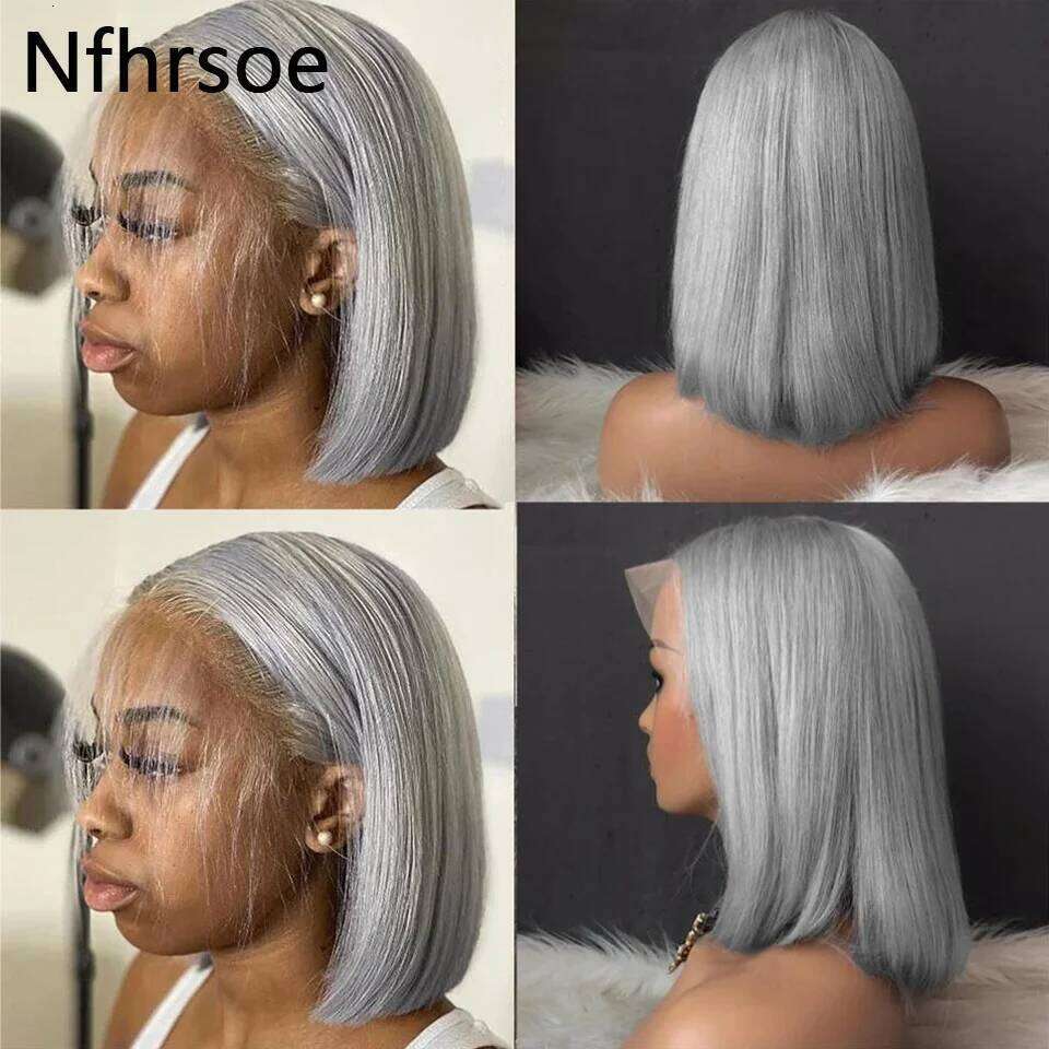 Gray Short Bob Front Human For Women Sier Grey 13x6 Lace Frontal Wig Brazilian Remy Hair Wigs Preplucked
