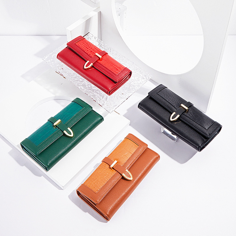 Free Shipping 2025 New Designer Bag New Long Style Women's Wallet European And American Crocodile Pattern Buckle Ladies' Wallet Cross-border