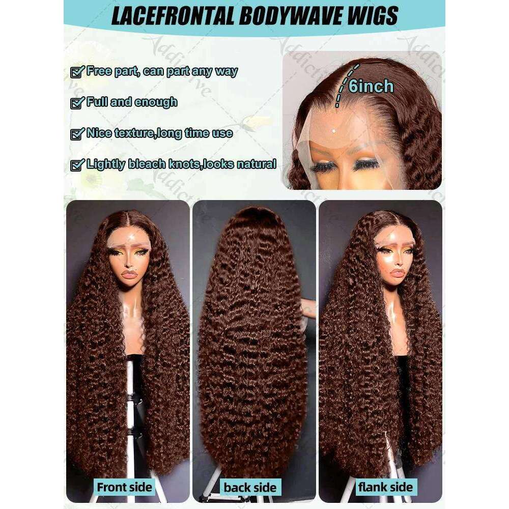 250% Chocolate Brown Deep Wave 13x6 Front Wig Human Hair For Women 30 Inch Water Curly Brazilian 13x4 HD Lace Frontal Wigs