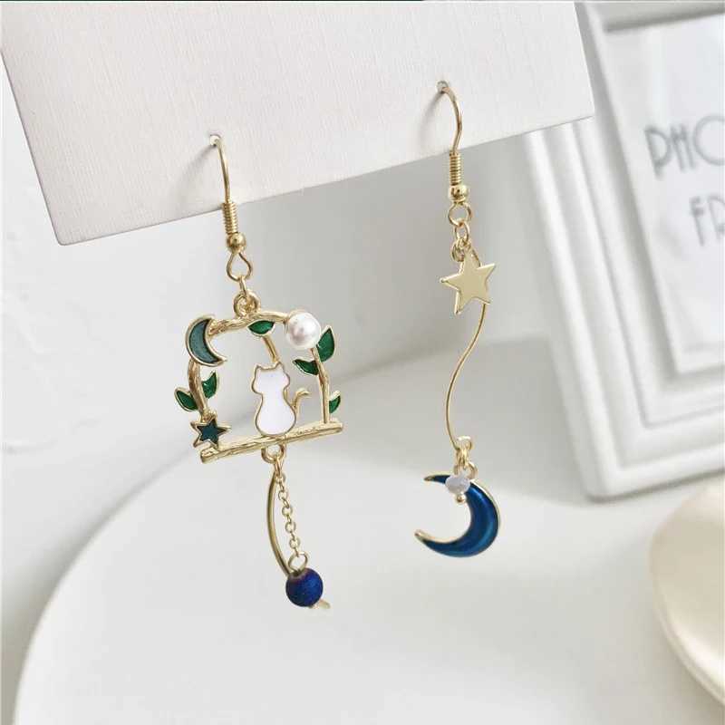 New Fashion Cute Animal Cat Earrings For Women Asymmetric Kitten Pearl Drop Earring Sweet Temperament Party Wedding Jewelry Gift XJ250623