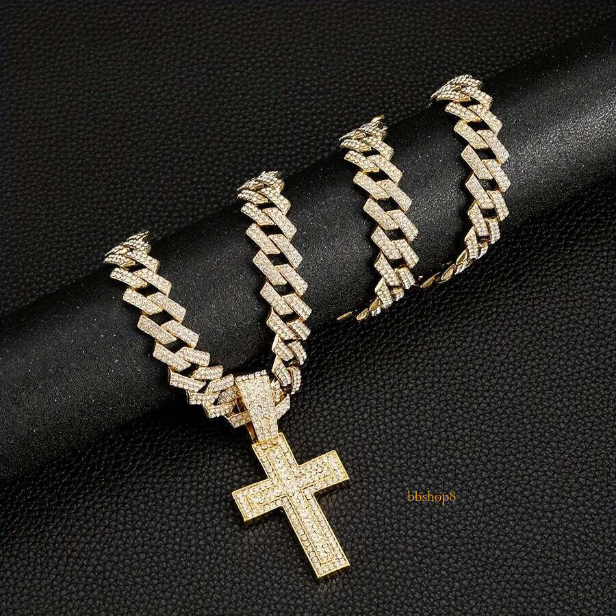 Minimally understated filled gold necklace with full cross and wide clasp dia Cuban chain