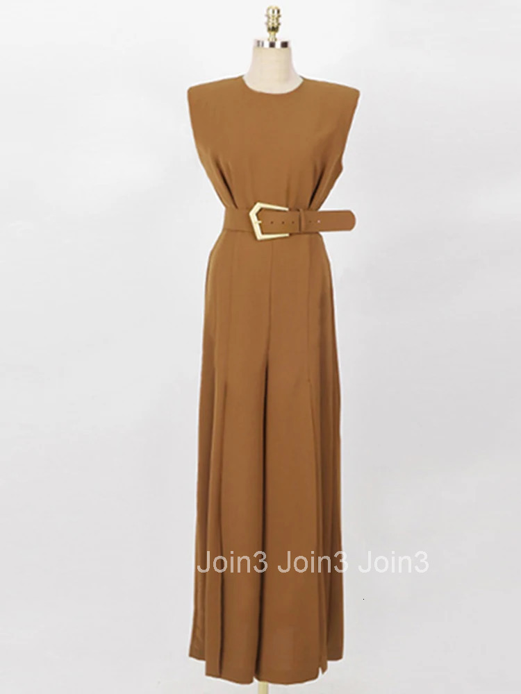 New Korean Fashion Summer Elegant Women Wide Leg Loose Jumpsuit Chic Sexy Sleeveless Belt Slit Long One Piece Romper Beach Party