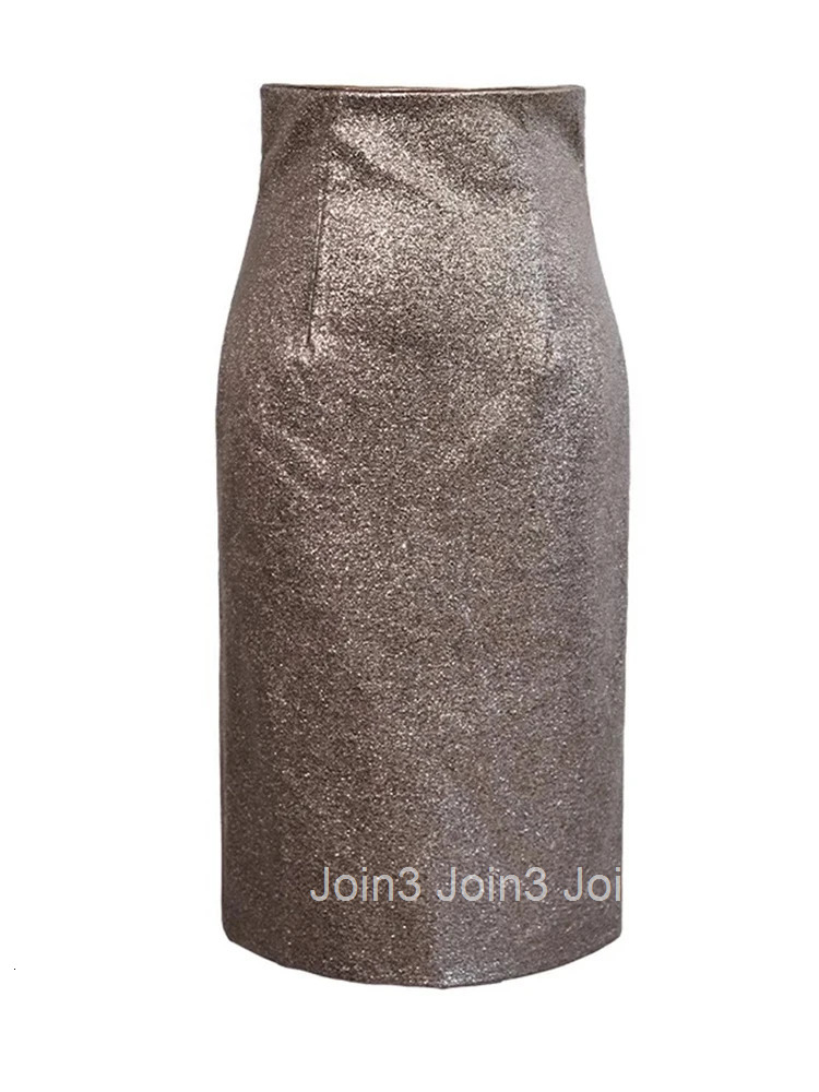 New Fashion Faux Leather PU Sparkly Glitter Slim Pencil Skirts Women Elegant Solid High Waist Wrap Hip Skirt Outfits Party Prom