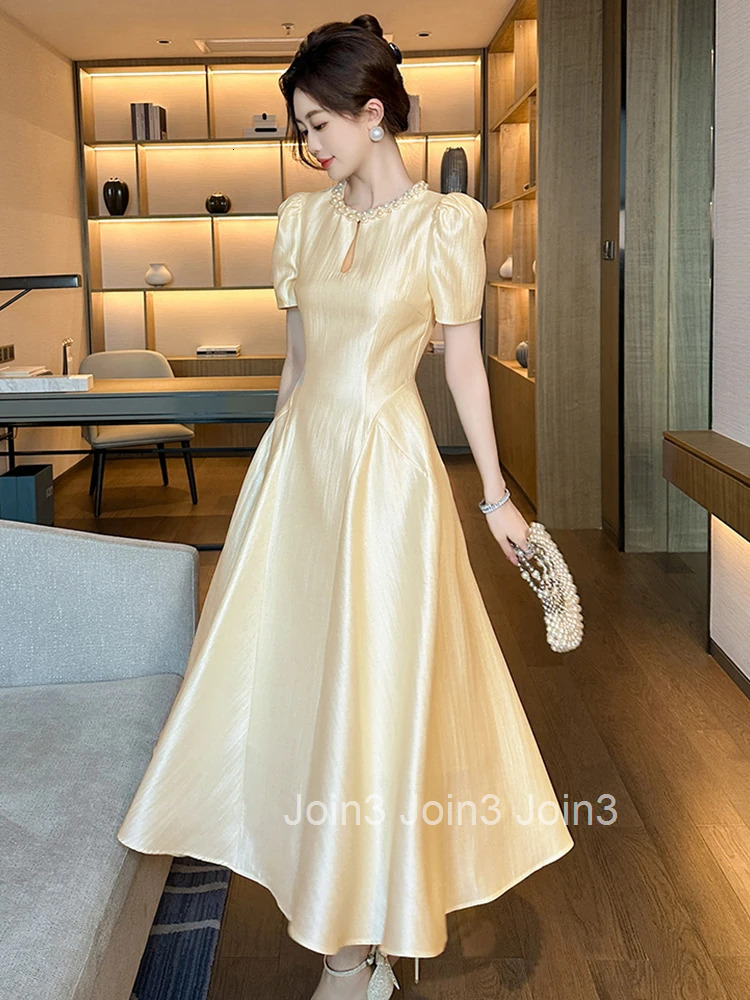 Summer Fashion Elegant Solid Vacation Evening Dress Women Clothes Pearl Hollow O-Neck Slim Midi Robe Party Prom Vestidos Fiesta