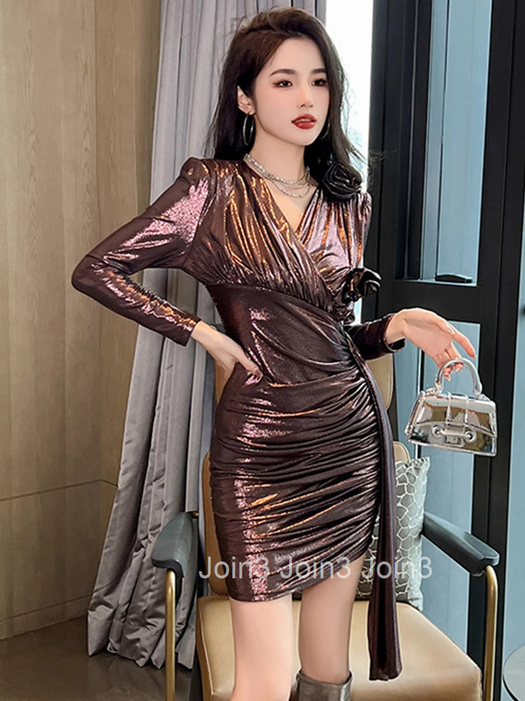 Fashion Ladies Elegant Luxury Sparkly Short Dresses Women Chic V-Neck Party Prom Club Mini Dress Mujer Vestidos Stretchy Clothes